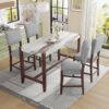 5 Piece Counter Height Dining Set, Faux Marble Bar Table With 4 Upholstered Chairs, Mid Century Style For Kitchen - White / Gray - Image 8