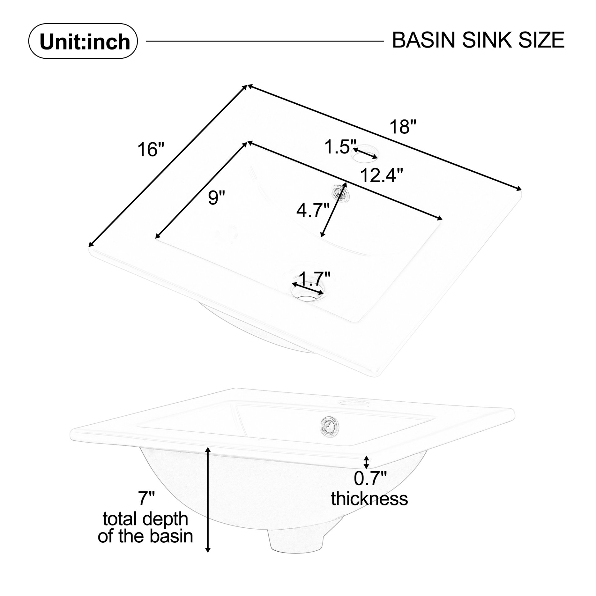 Bathroom Vanity With Sink, Vanity Cabinet With Door Shelf And Adjustable Shelf - Gray - Image 10