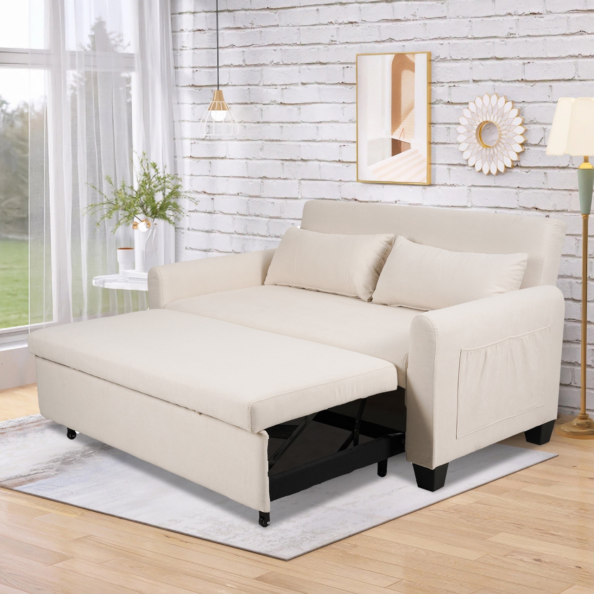 Balus - Extra Large 2 In 1 Sofa Bed With Storage Bag, Adjustable Backrest And Cushions - Beige - Image 4
