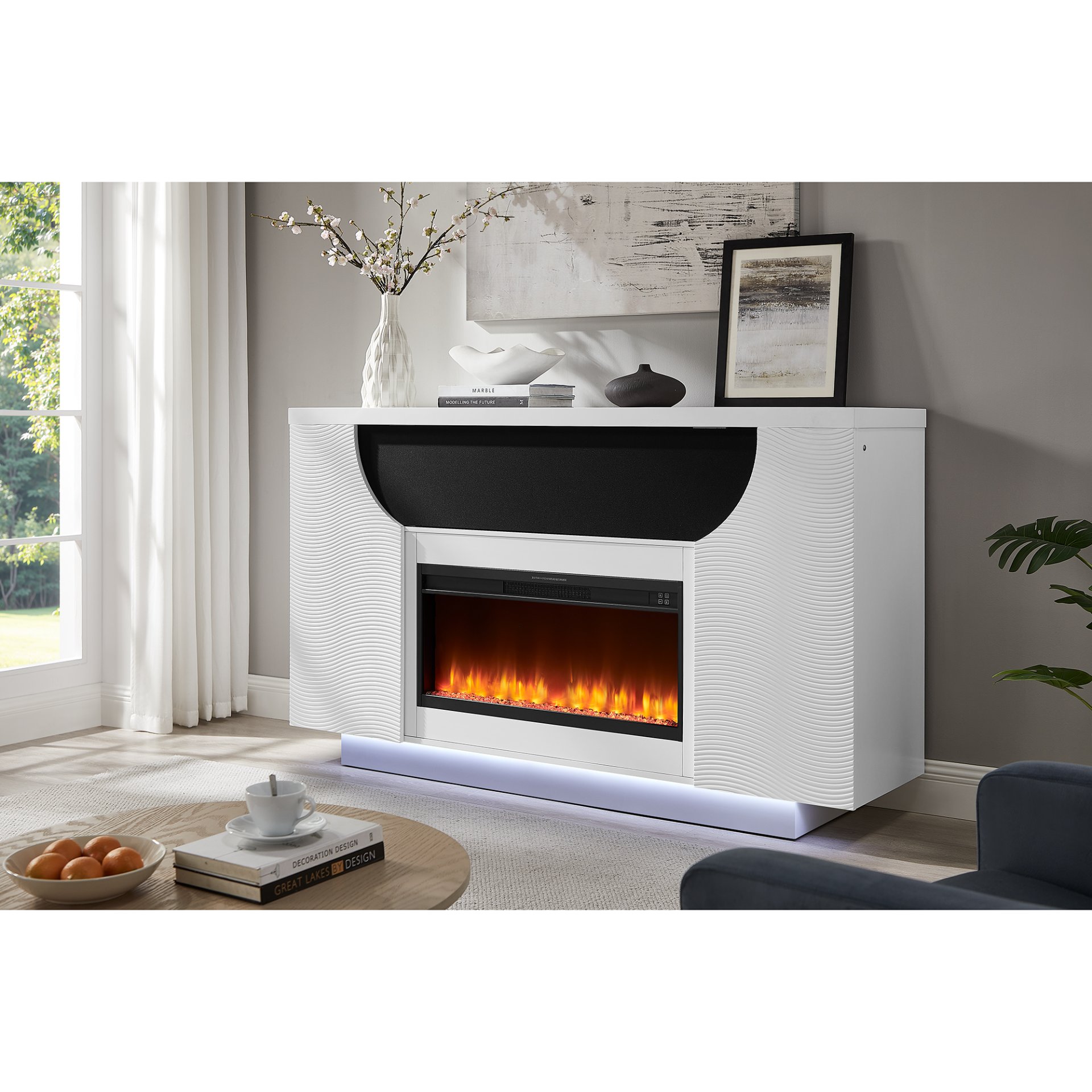 Aurora - Fireplace TV Lift With Adjustable Temperature And LED Colors - White - Image 10