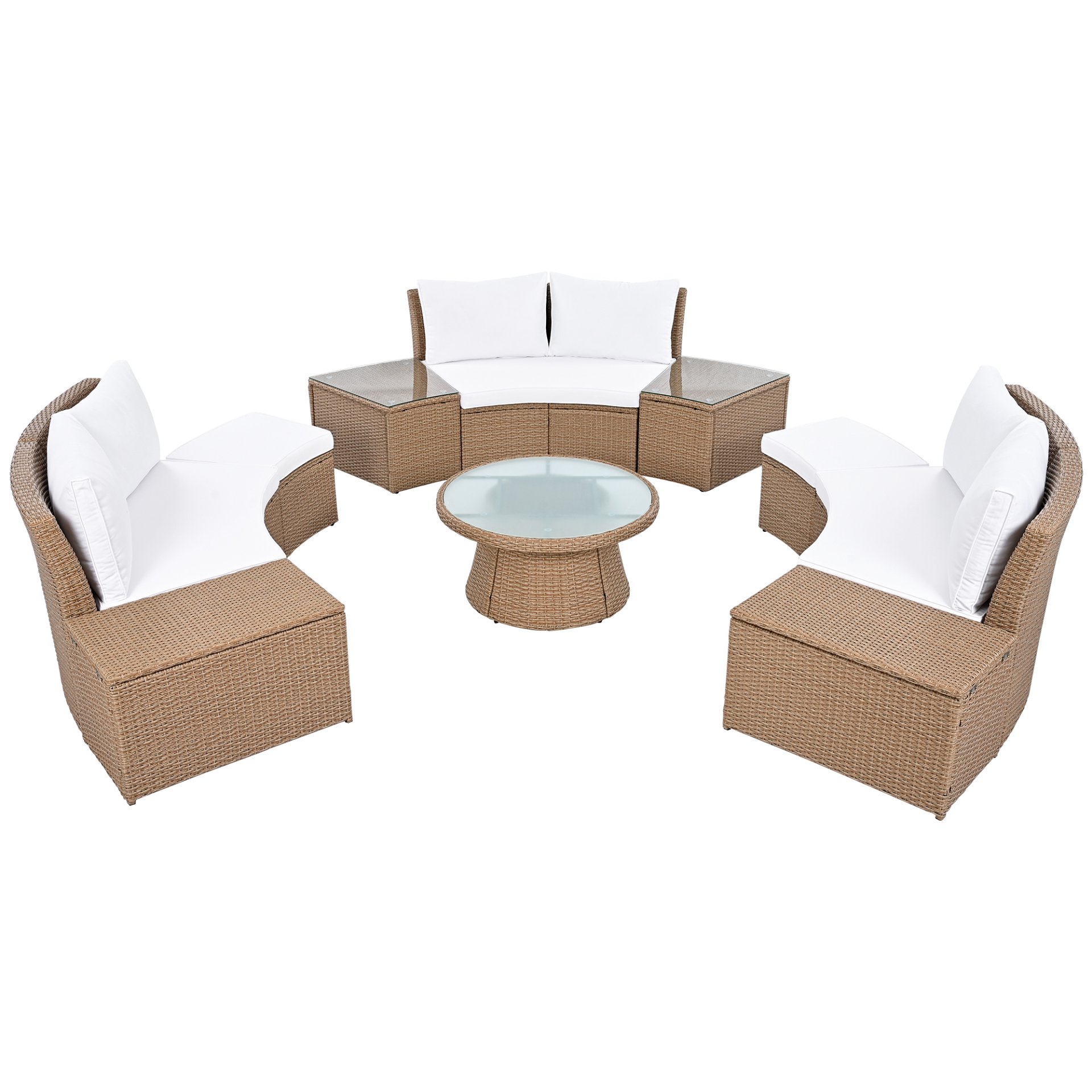 10 Piece Outdoor Sectional Half Round Patio Rattan Sofa Set, Wicker Conversation Furniture Set For Free Combination - White - Image 10