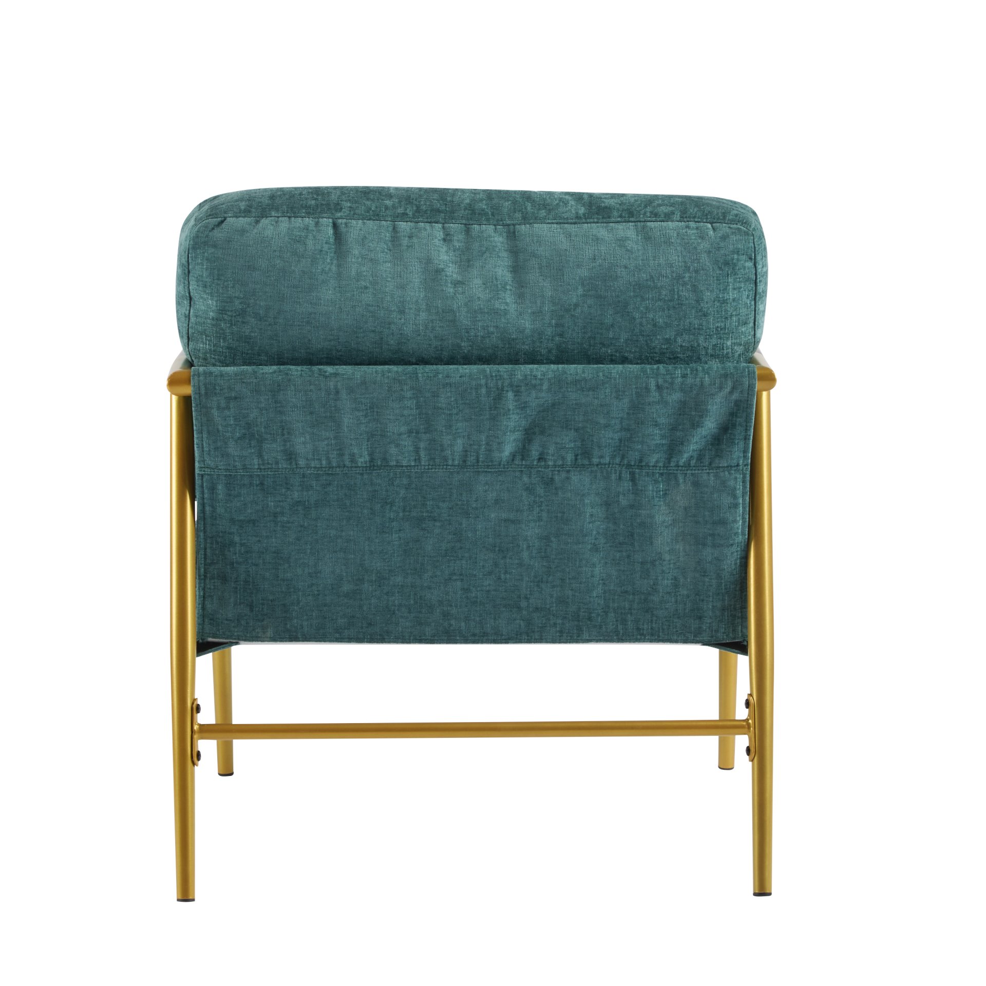 Modern Accent Chair With Plush Cushions, Metal Frame, Wooden Armrests Cozy Seating For Living Room, Bedroom, Office - Gold / Teal Blue - Image 10