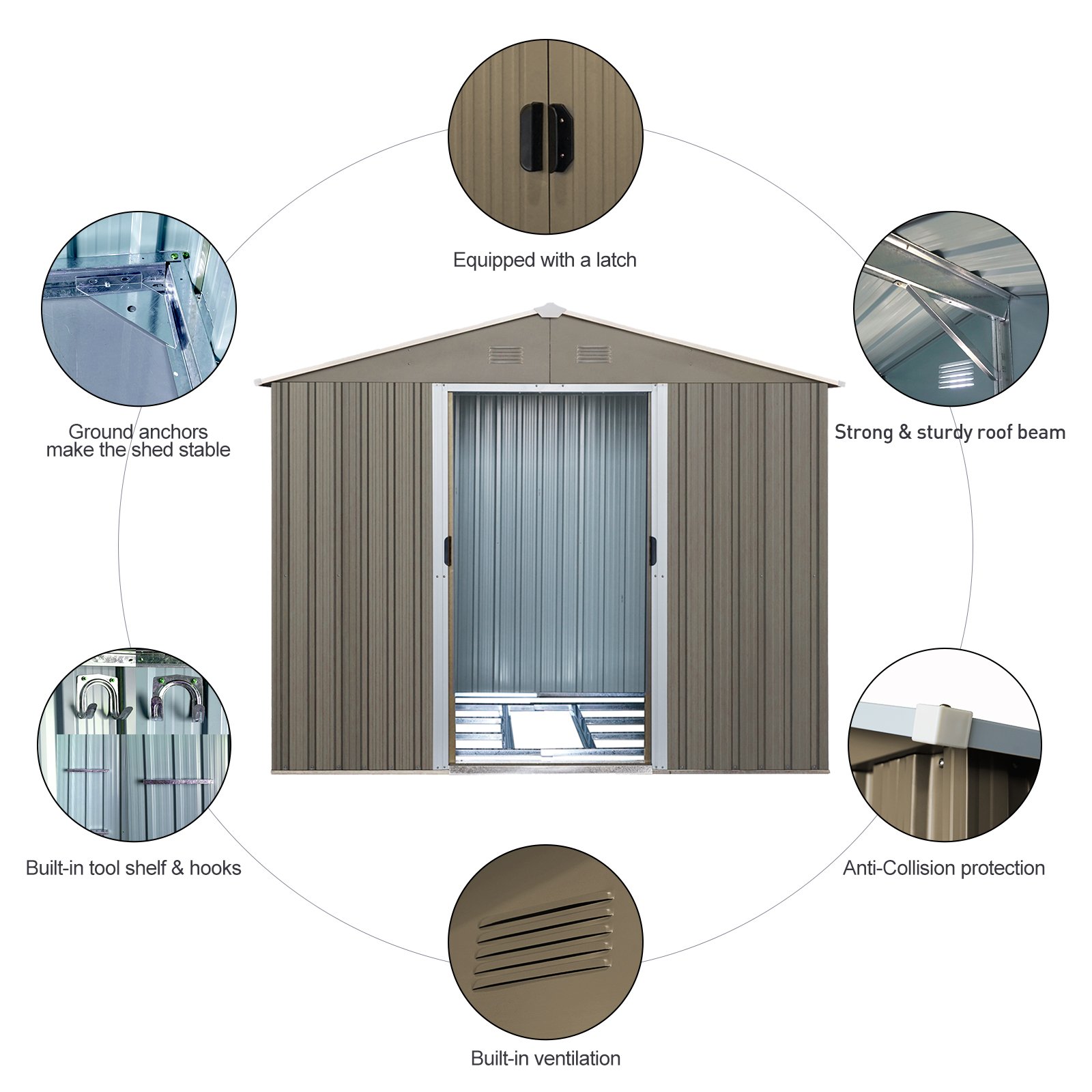 8Ft x 6Ft Outdoor Metal Storage Shed With Window (W540S00016) - Gray - Image 8