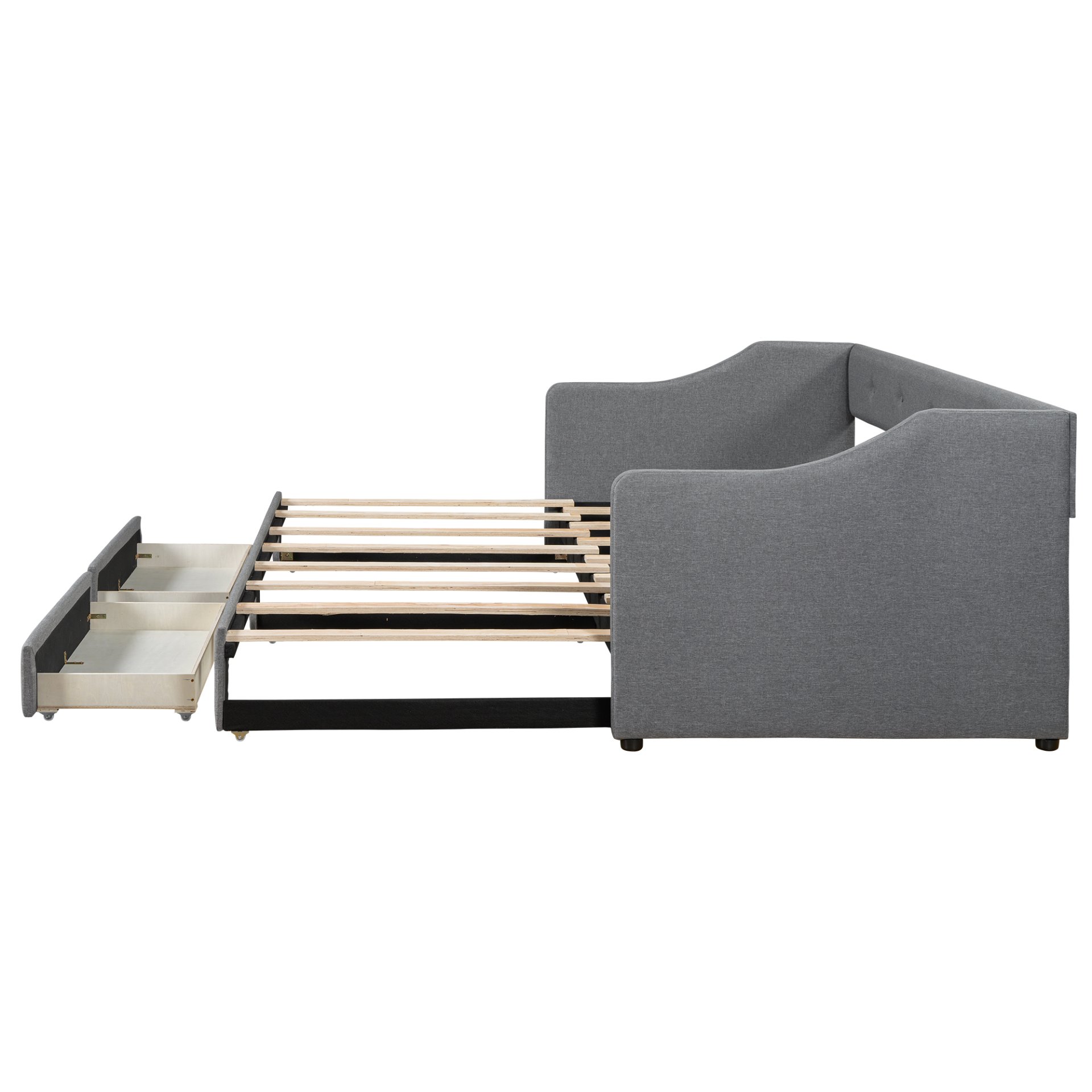 Twin Long To King Size Upholstered Daybed With 2 Drawers, Foam-Padded Sides And Back - Gray - Image 14