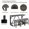 4 Piece Bar Table Set With Power Outlet, Dining Bar Table And Chairs Set, Bar Table Set With 3 Padded Stools For Living Room, Dining Room, Game Room - Dark Gray - Image 5