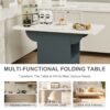 Versatile Wood Folding Dining Table With Wheels, Storage Rack & Drawer, Space Saving Design - White - Image 4