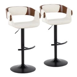 Elisa - Mid-Century Modern Adjustable Barstool With Swivel With Rounded T Footrest (Set of 2) - Black / Walnut / Cream