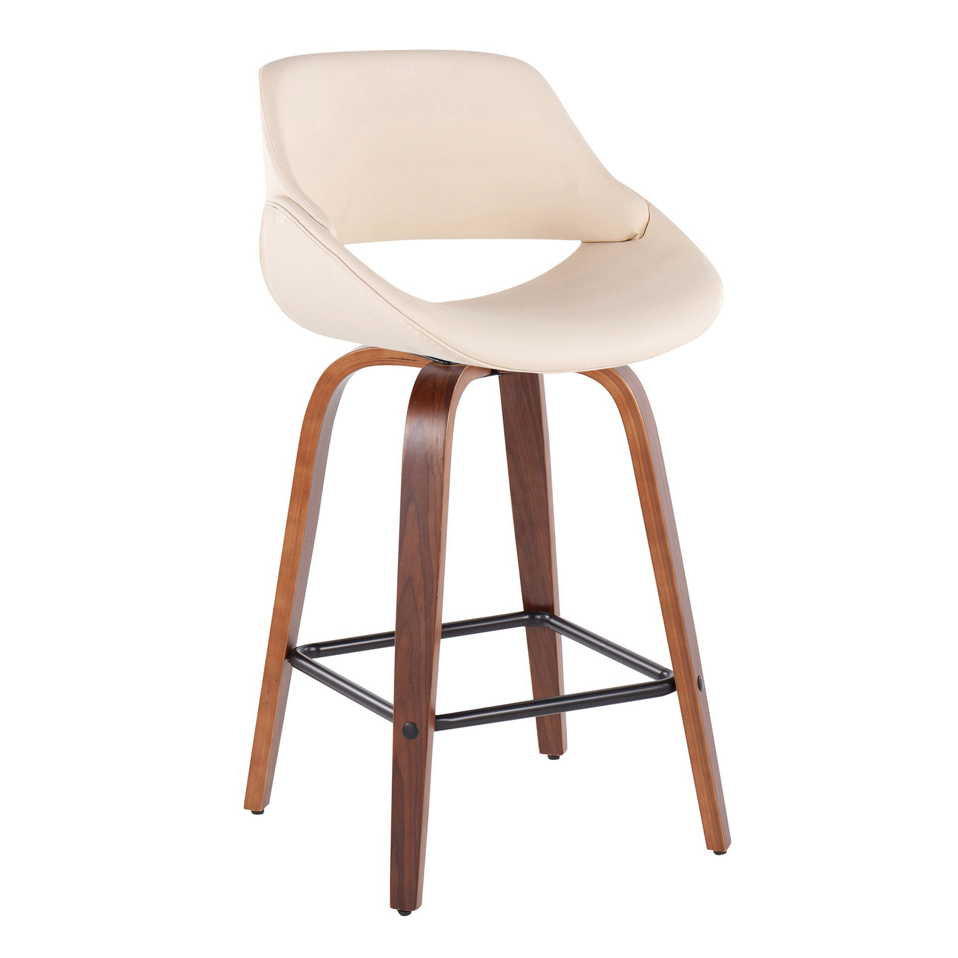 Fabrico - Mid-Century Modern Fixed Height Counter Stool With Square Footrest (Set of 2) - Walnut / Cream - Image 2