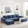 Modular U Shaped Sectional With Ottomans, Luxury Cloud Floor Couch With Deep Seat Fully Compressed Upholstered Sofa - Navy - Image 17