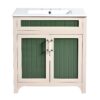 Bathroom Vanity Cabinet With Ceramic Sink Combo Set, Frame Modern Bathroom Storage Cabinet With Height Adjustable Shelf - Beige / Green - Image 18