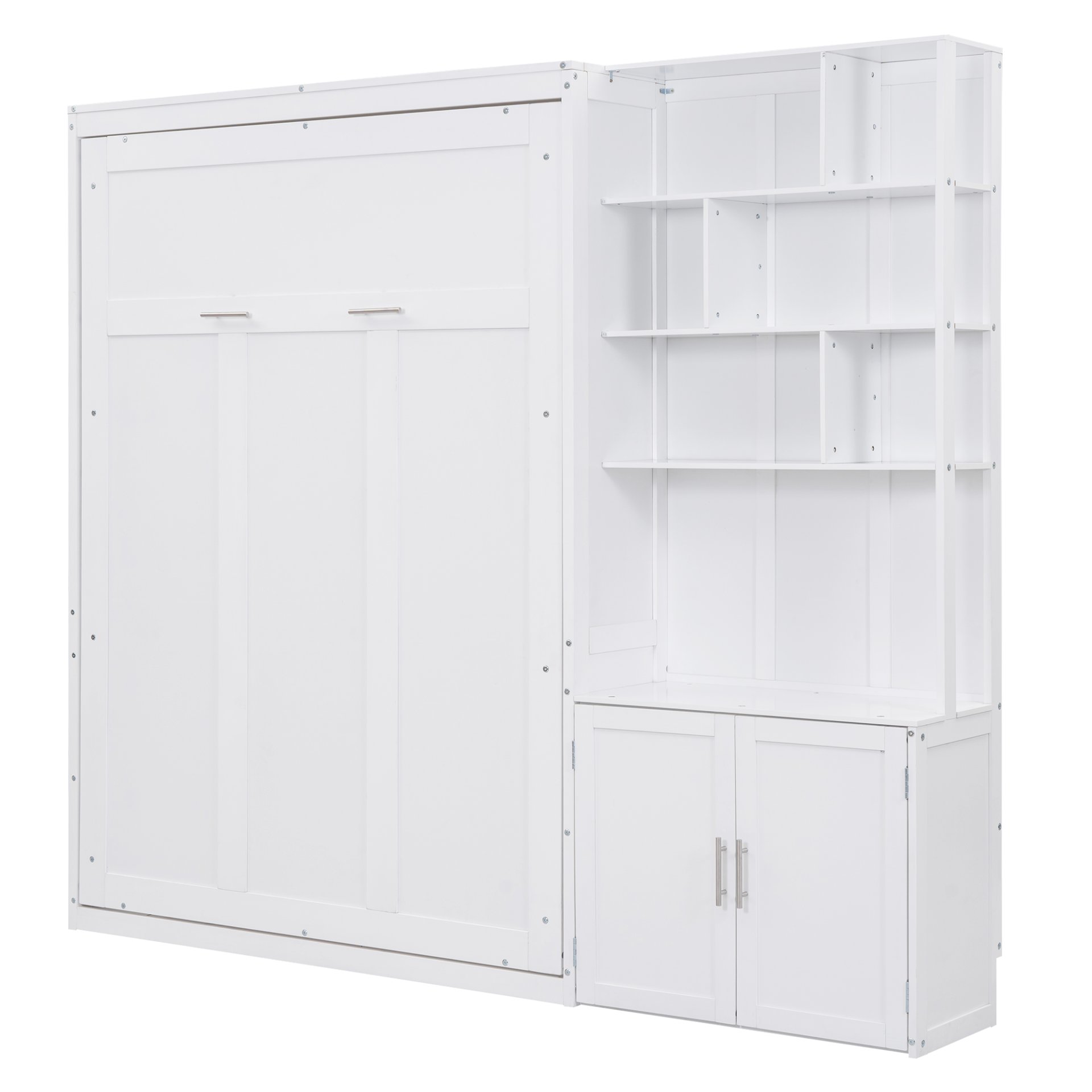 Full Size Murphy Bed With Multiple Storage Shelves And A Cabinet - White - Image 7