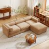 Elegant Chenille Sofa With Storage Seat And Ottoman L Shaped 3 Seater With Cylindrical Backrest And Armrests - Camel - Image 11