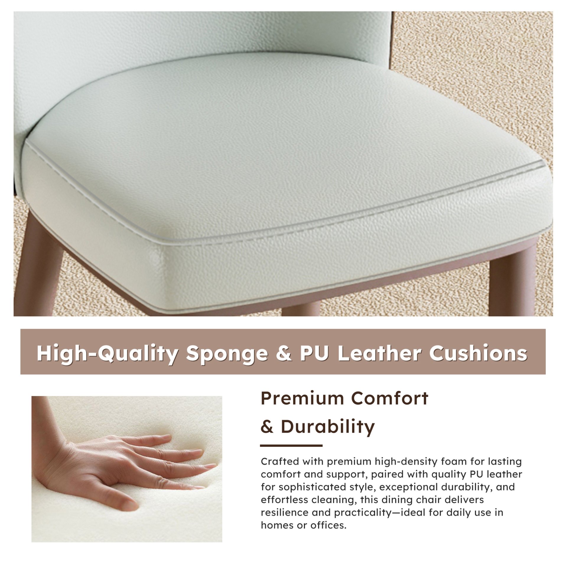 Dining Chair With Carbon Steel Legs, Comfortable Seating, (Set of 2) - White - Image 11