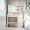 Vanity Desk With Mirror And Adjustable LED Lights, 3 Lighting Modes, Drawer And Storage Cabinet - White - Image 10