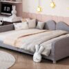 Full Size Upholstered Daybed, Sherpa Fabric Sofabed With Cloud-Shaped Backrest, No Box - Spring Needed - Gray - Image 10