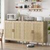 Rattan Buffet Cabinet With Storage, 4 Door Sideboard, Adjustable Shelves - Natural - Image 4