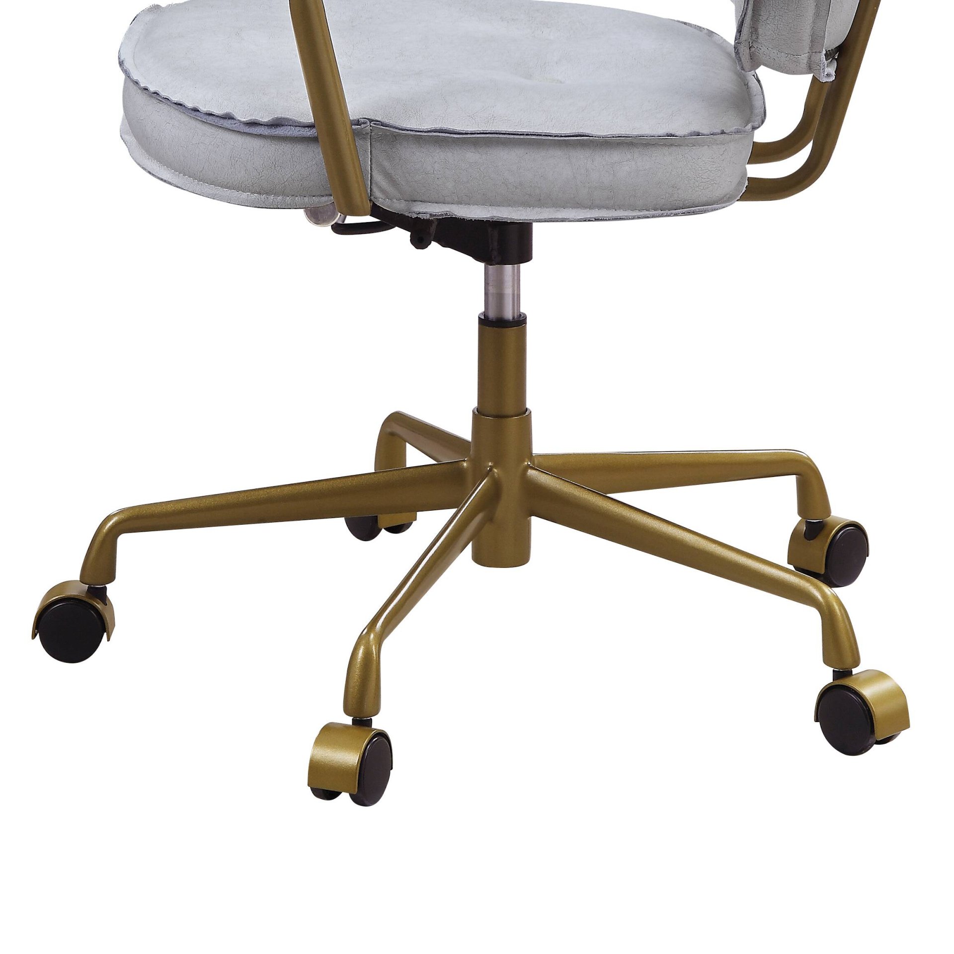 Siecross - Vintage Top Grain Leather Office Chair - Antique White / Gray - Image 8