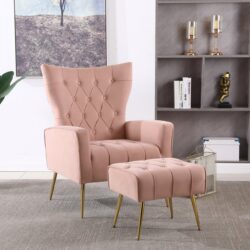 Modern Accent Chair With Ottoman, Comfy Armchair For Living Room, Bedroom, Apartment - Pink