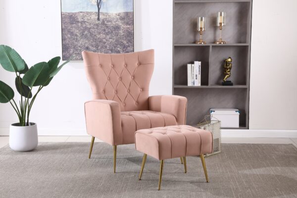 Modern Accent Chair With Ottoman, Comfy Armchair For Living Room, Bedroom, Apartment - Pink