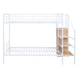 Full Over Full Bunk Bed With Lateral Storage Ladder And Wardrobe - White