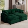 Corduroy 2 Seater Sofa With Ottoman For Small Living Spaces - Green - Image 11