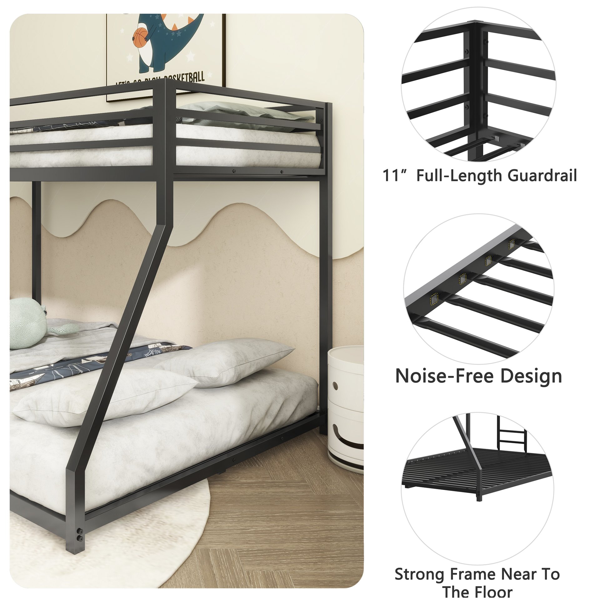 Adam - Twin Over Full Metal Bunk Bed - Black Metal - Image 6