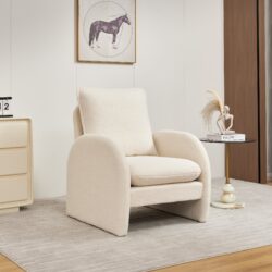 Modern Sherpa Upholstered Accent Chair, Comfortable Living Room Armchair, Lounge Chair For Bedroom, And Office - Beige