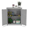 Rustic Cedar Wood Potting Bench With Storage Cabinet And Metal Top For Outdoor Patio - Gray - Image 10