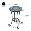 Vibrant Patio Side Table With Shelf, Floral Design Ceramic Tile - Blue / Black - Image 3