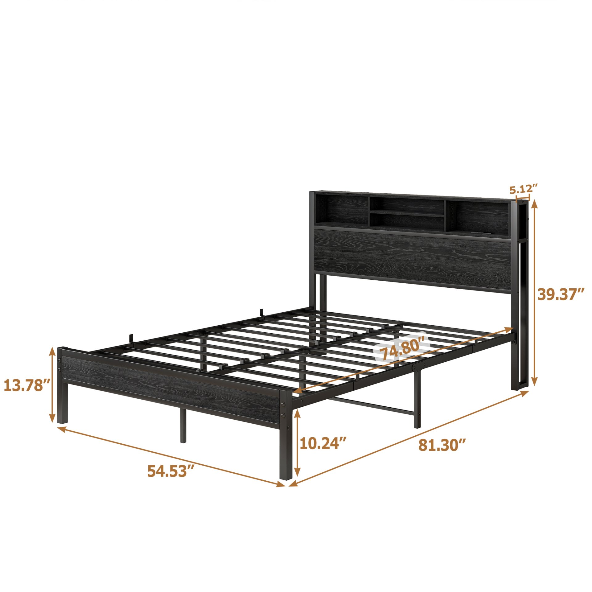Modern Full Size Metal Platform Bed Frame With Storage Headboard And Charging Station - Black - Image 3