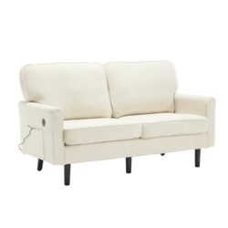 Mid Century Modern Loveseat Sofa With USB, Removable Pillow Cover - Beige