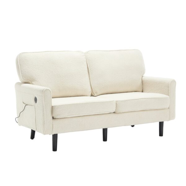 Mid Century Modern Loveseat Sofa With USB, Removable Pillow Cover - Beige
