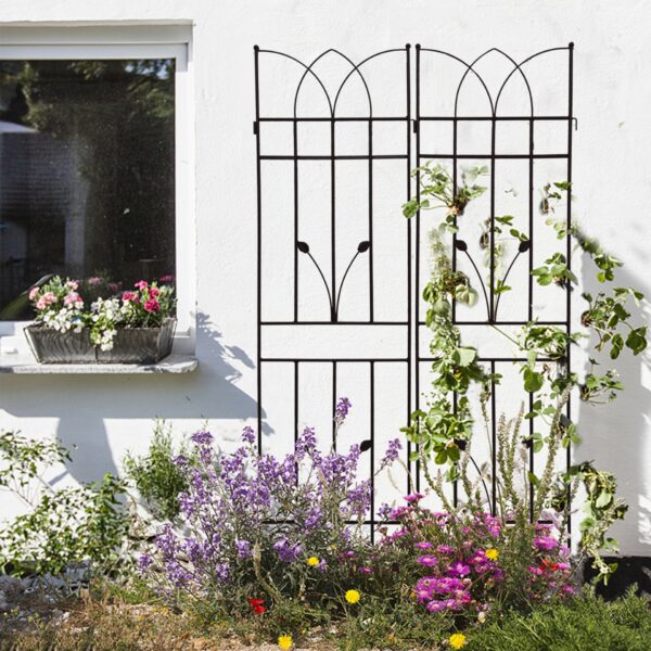 2 Pack Metal Garden Trellis Rustproof For Climbing Plants Outdoor Flower Support - Black