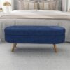 Ottoman Oval Storage Bench With Rubber Wood Legs In Linen With Foam Padding - Blue - Image 5