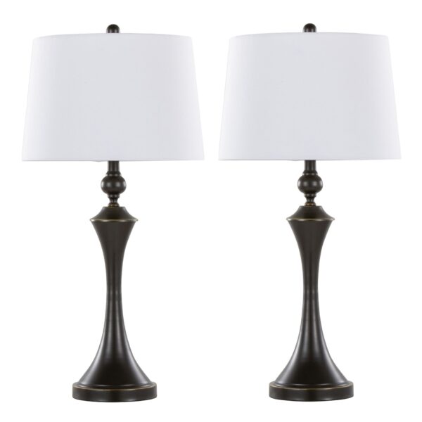 Flint - Contemporary Table Lamp Built In USB Port (Set of 2) - Oil Rubbed Bronze - White