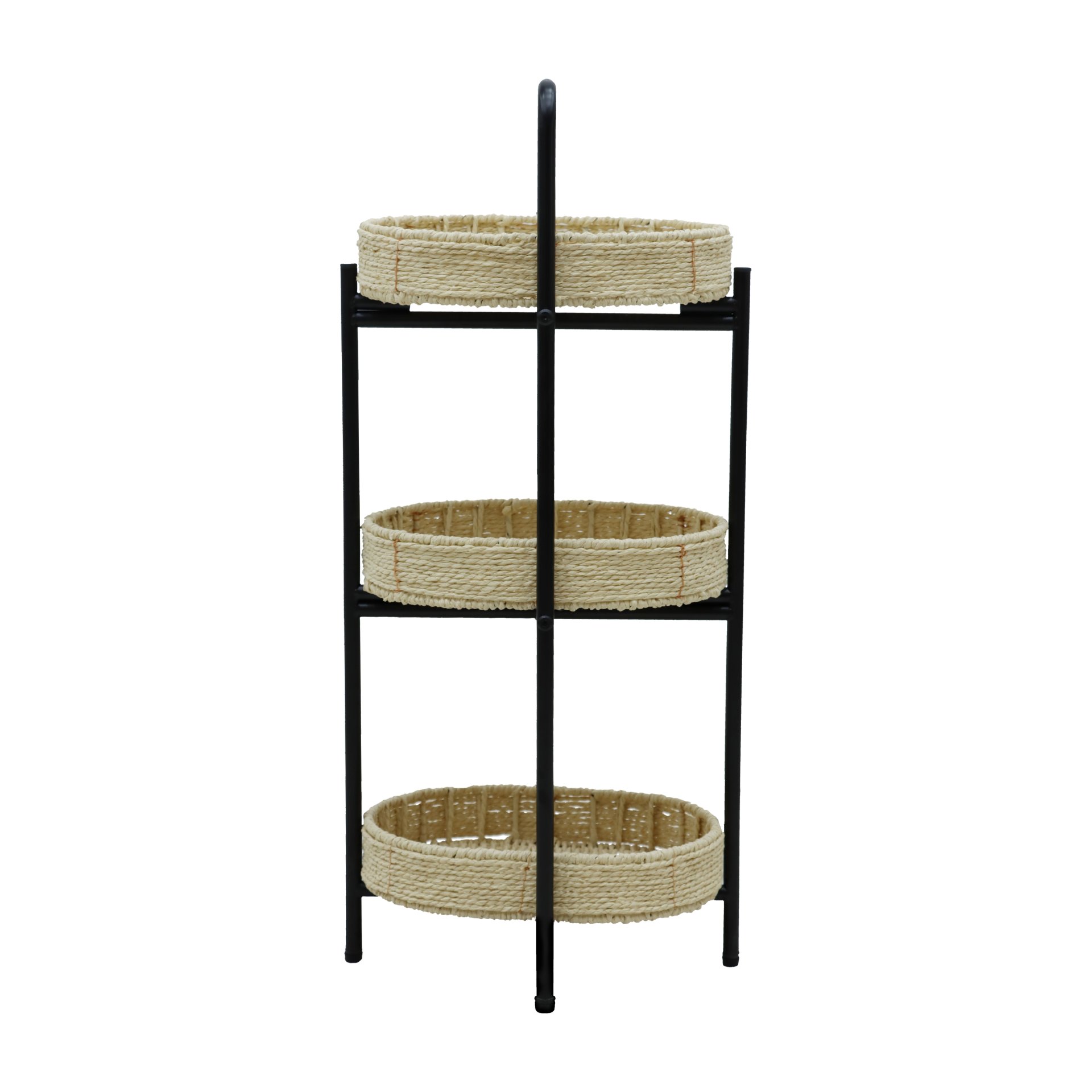 Farmhouse Style 3 Tiers Tray Tables Paper Rope Woven Side Table With Oval Storage Basket - Natural - Image 7