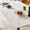 Mid Century Modern Dining Table Round White Sintered Stone Top Heavy Duty Metal Legs Waterproof Surface For Kitchen Dining Room Or Office Furniture - White / Black - Image 11
