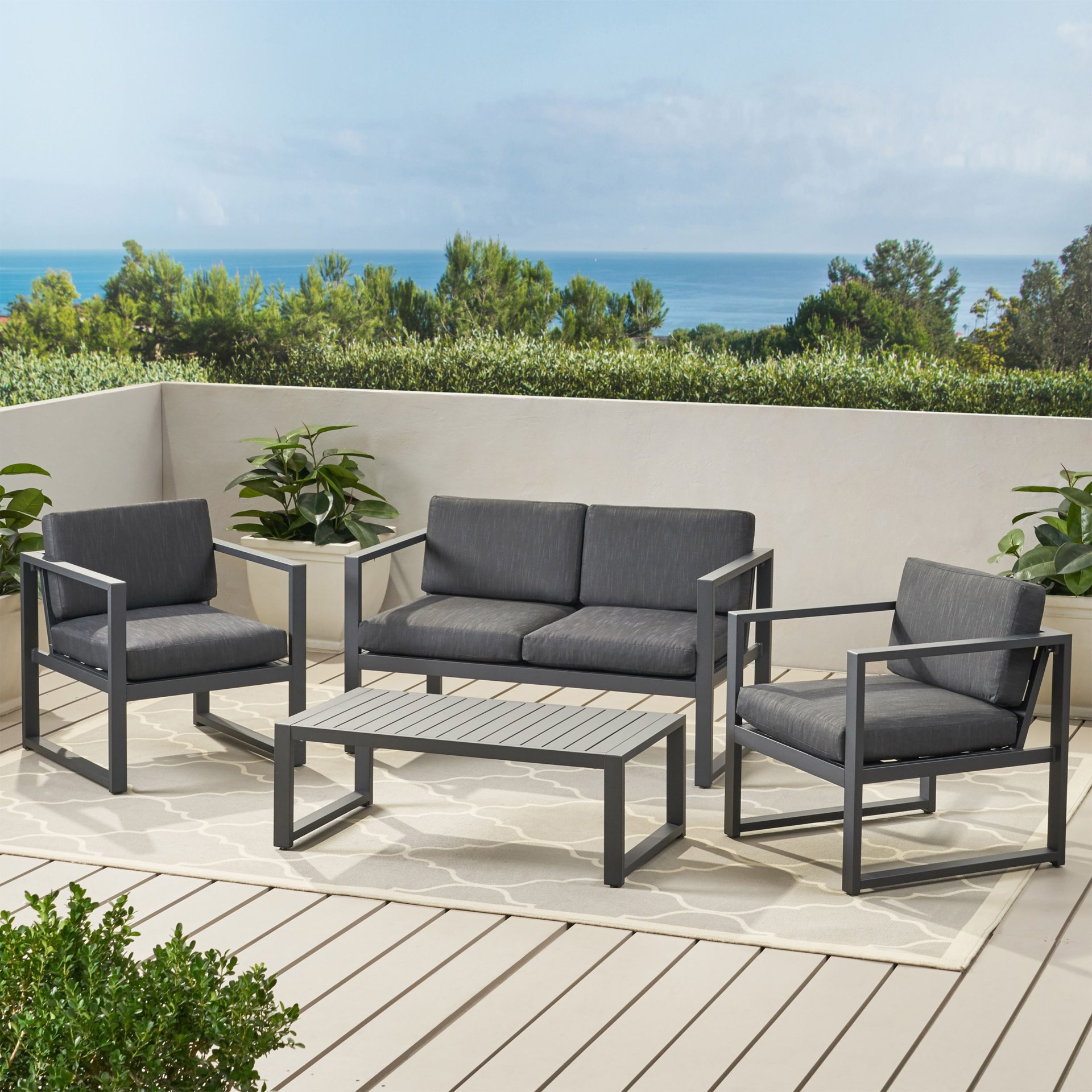 4 Piece Outdoor Chair Set With Weather Resistant Cushion - Dark Gray - Image 8