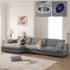 Oversized Corduroy Sectional Sofa, L Shaped Cloud Couch With USB Charging Port, Cup Holder, Deep Seat Sofa Bed With Chaise, Comfy Indoor Furniture - Gray - Image 15