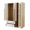 3 Doors Rattan Wardrobe Storage For Bedroom, With 2 Drawers - White / Nature - Image 5