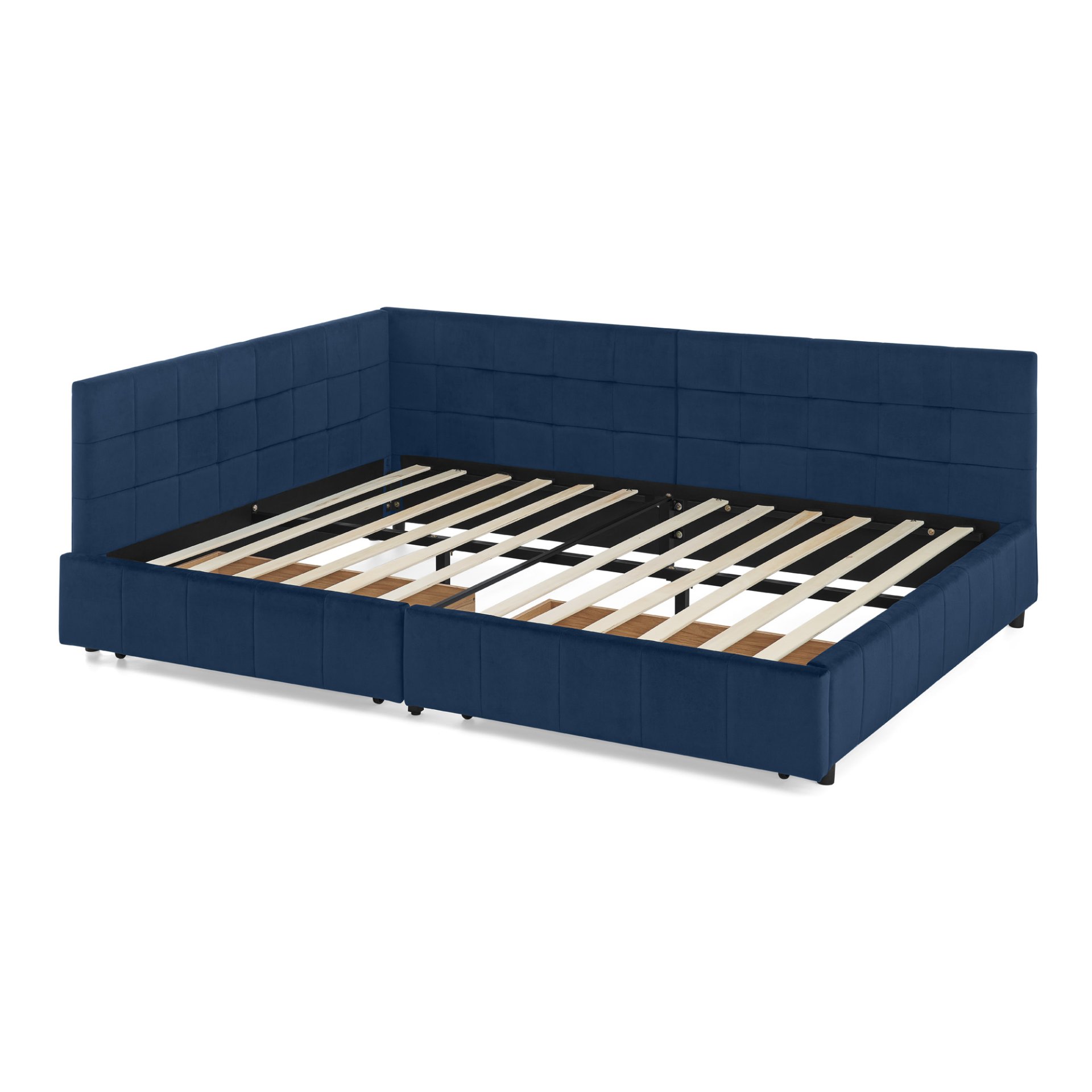 Mid Century Upholstered Tufted Full Size Storage Bed Frame With Velvet - Dark Blue - Image 15