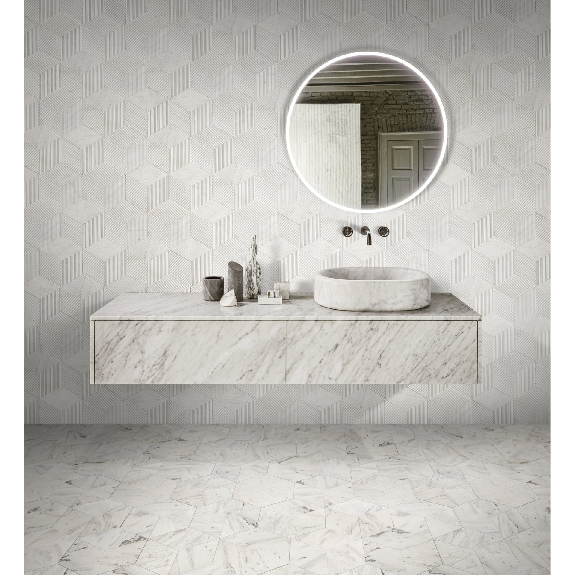 Hexagon Snow Mountain Ol Textured Marble Tiles For Wall Decoration Stone (Set of 12) - White / Natural - Image 9