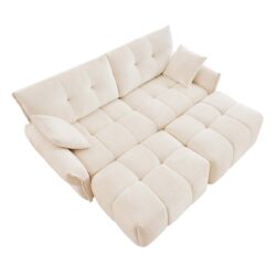 Cozy Plush 2 Seater Sofa Set With Ottomans And Throw Pillows - White
