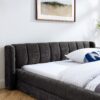 Modern Style Queen Size Upholstered Bed Frame With Headboard Thick Dark - Dark Gray - Image 5