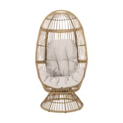 Patio Swivel Basket Egg Chair With Cushion - Natural