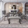 6 Pieces Family Furniture, Solid Wood Dining Room Set With Rectangular Table & 4 Chairs With Bench - Gray - Image 4