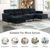 Elegant Velvet L - Shape Convertible Sectional Sofa With Movable Ottoman - Black - Image 8