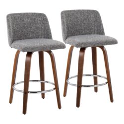 Toriano - Mid-Century Modern Fixed Height Counter Stool With Round Footrest (Set of 2) - Walnut / Gray