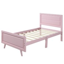 Twin Platform Bed Frame Mattress Foundation With Headboard And Slat Support - Pink