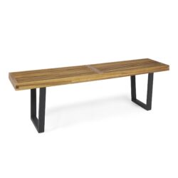 Intrinsic - Outdoor Dining Bench With Iron Legs And Slat Top -Teak / Black
